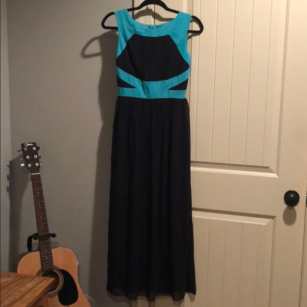 Chiffon Navy & Teal Maxi Dress